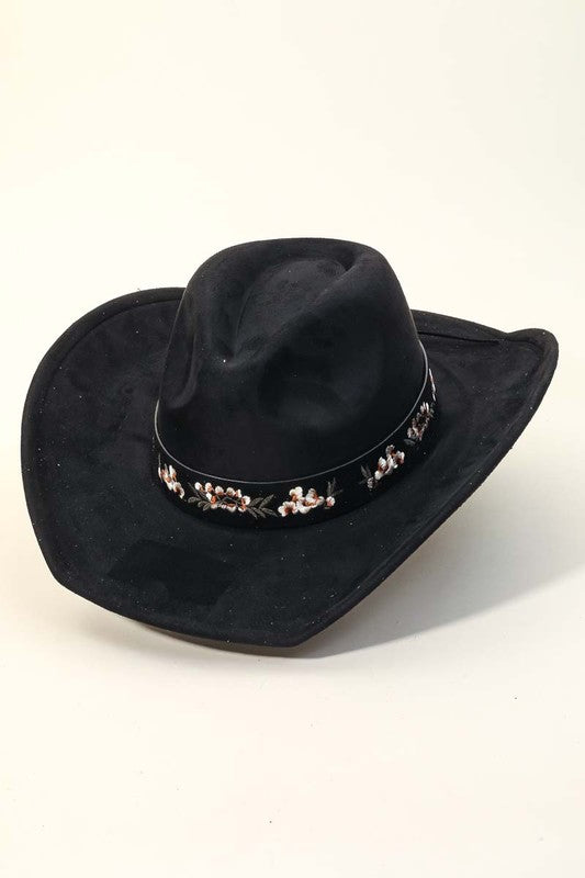 Flower Pattern Strap Cowboy Hat