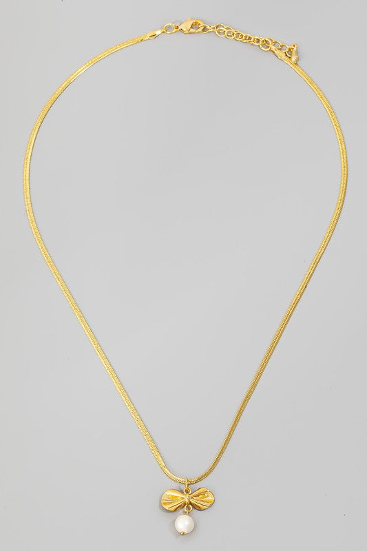 Pearl Bow Pendant Chain Necklace