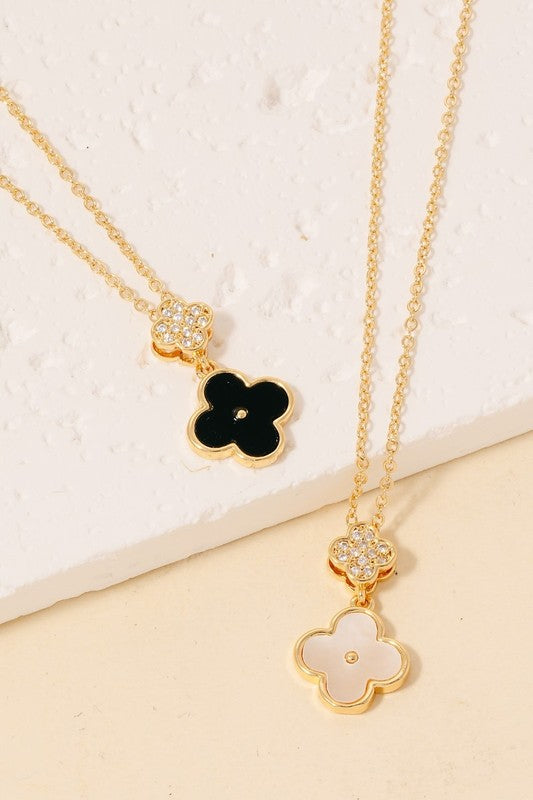 Gold Dipped Cz And Shell Clover Charms Necklace