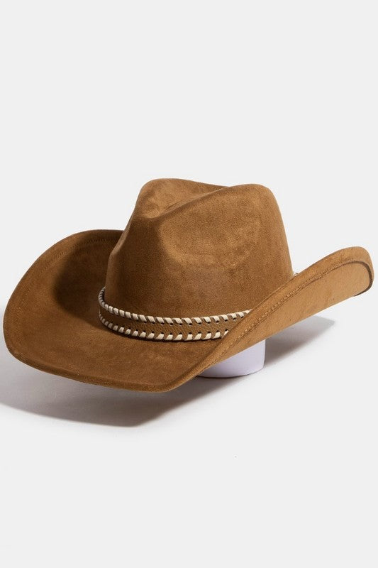 Braided Strap Faux Suede Western Cowboy Hat Brown