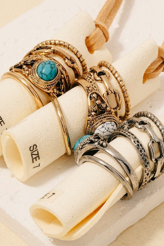 5Pc Stone Set Western Band Rings Set