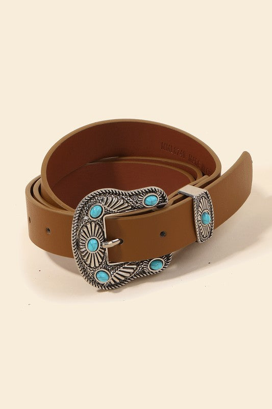 Brown Faux Leather Turquoise Belt