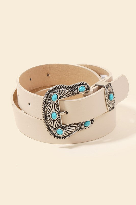 Ivory Faux Leather Turquoise Belt