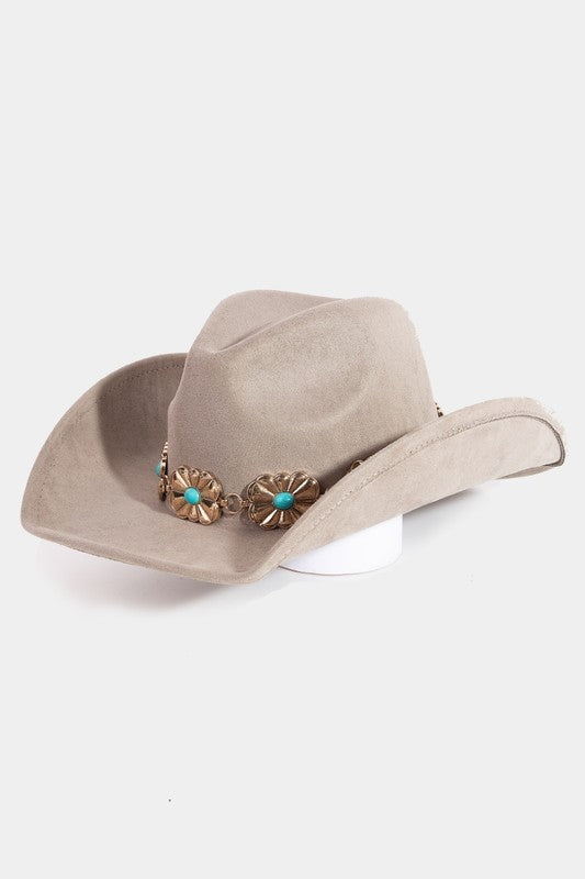 Turquoise Stud Rectangular Concho Chain Cowboy Hat