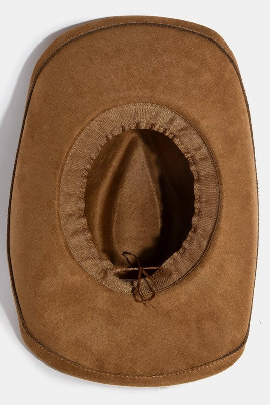 Braided Strap Faux Suede Western Cowboy Hat Brown