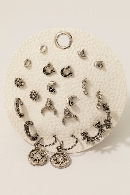 Assorted Western Theme Stud And Hoop Earrings Set Silver