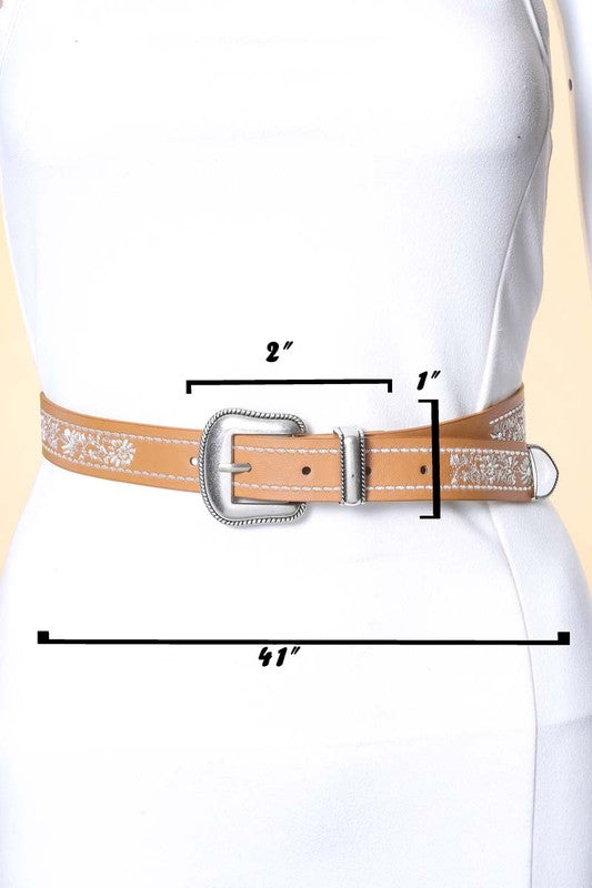 Embroidered Floral Pattern Buckle Belt