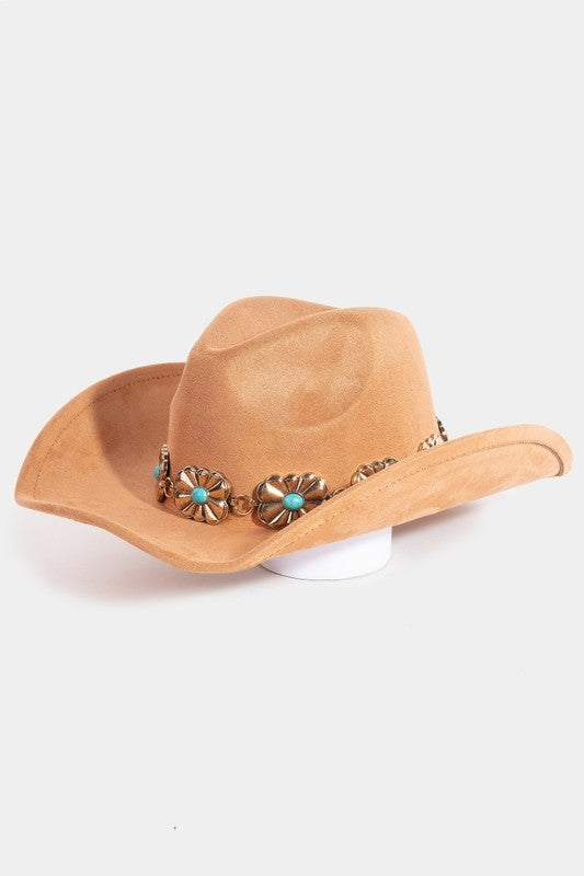 Turquoise Stud Rectangular Concho Chain Cowboy Hat